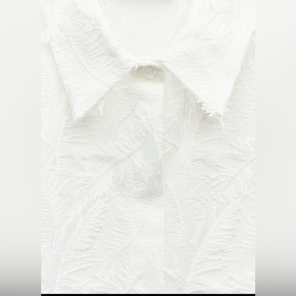 ZARA White Textured Fringed Button-Up Blouse | XL | NWT | Beautiful - Picture 5 of 14
